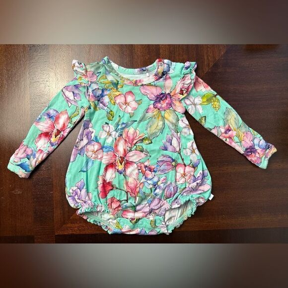 Posh Peanut Long Sleeve Ruffled Bubble Romper - Floral - 0-3M - Picture 2 of 10